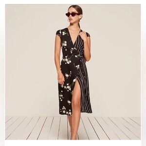 Reformation Sabrina Wrap Dress in Bianca Floral and Stripe